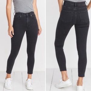 Marine Layer High Rise Skinny Washed Black Jeans Raw Hem Size 26